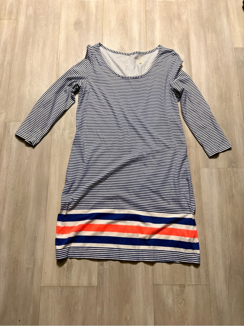 Lilly Pulitzer Navy and White Striped Scoop-Neck Dress with Coral Stripe
